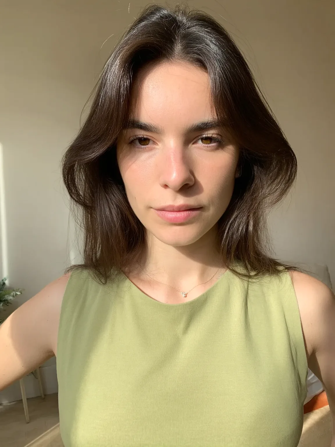 Medium Layered Framing Cut with Long Bangs in Chestnut Brown